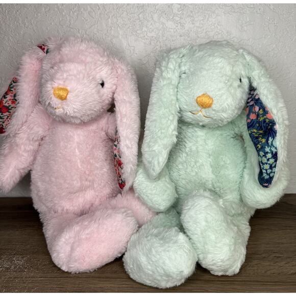 Manhattan Toy Pattern Pals Plush Bunny Rabbit Lot Pink & Mint Green Floral Ears - Picture 1 of 4